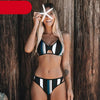 Fashion Blue White Women Striped Bikini Sets Swimsuit Women Halter Top Bikini High Waist Bathing Suits Bandage Two Piece Swimsuit Two Pieces Swimwear Women Summer Beach Adjustable Bathing Suit by Stevvex