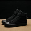 Fashion New Mens Light Breathable Canvas Casual Black White High Top Solid Color Sneakers Shoes Vulcanized Mens Sports Walking Jogging Non Slip Athletic Sneakers by Stevvex