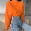 Fashion Women Solid Color Loose Sweatshirts Pullover Tops Long Sleeve Round Collar Crop Tops Ladies Plain Sweet Sweatshirts Neon Crop Top Hoodies for Women Casual Long Sleeve Cropped Hooded Sweatshirt by Stevvex