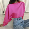 Fashion Women Solid Color Loose Sweatshirts Pullover Tops Long Sleeve Round Collar Crop Tops Ladies Plain Sweet Sweatshirts Neon Crop Top Hoodies for Women Casual Long Sleeve Cropped Hooded Sweatshirt by Stevvex