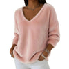 Women’s Plush V Neck Drop Shoulder Pullover Sweater by FitiqueFit