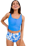 Black Square Neck Sleeveless Fashion Print Tankini Set