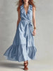 Women's V-Neck Sleeveless Lace-Up Panelled Maxi Dress – Wide Flare by FitiqueFit