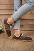 Coffee Contrast Lace-up Leopard Patchwork Detail Faux Suede Shoes by Wild and Free Boutique