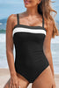 Black Color Block Detail Adjustable Straps One Piece Swimsuit by Wild and Free Boutique
