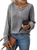 Striped Notched Long Sleeve T-Shirt by Simply Love