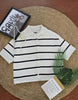 Women’s Knit Button Cardigan with Striped Short Sleeves by FitiqueFit