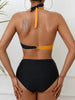 Bikini Black and White Contrast Color Criss Cross Neck 2 Piece Swimsuit for Women – Stylish Medium Stretch Two-Tone Bikini Set with Unique Neckline and Flattering Fit – Modern Swimwear for Beach Days, Pool Lounging, and Summer Escapes by Stevvex