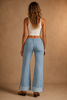 The Riviera Striped Wide Leg Cuffed Jean - Light Wash by Neon Spur