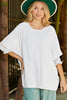 White Plain & Casual Shirred Cuffs Half Sleeve Top
