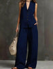 Women's Linen Sleeveless Vest & Wide-Leg Pants Two-Piece Set by FitiqueFit