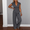 Women's Pleated Vest & Pants Set – Metal Buckle Detail by FitiqueFit