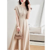 Temperament Commute V-neck Tight Waist Apricot Dress Simple And Thin