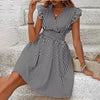 Women's Mini Dress V Neck Flutter Sleeve Striped Summer Dress by FitiqueFit