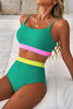 Sea Green Contrast Trim Colorblock Patchwork High Waisted Bikini by Wild and Free Boutique