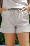 Black 2pcs Solid Textured Drawstring Shorts Set