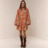 Digital Print Lantern Sleeve Linen Midi Dress – Loose Fit Pullover by FitiqueFit