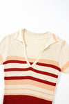 Contrast Striped Johnny Collar Short Sleeve Mini Dress