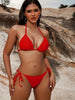 Bikini Solid Red Triangle Halter V Neck 2 Piece Swimsuit for Women – Stretchy Tie Back and Side Laced Bikini Set with Sexy Lace Up Detail – Bold Summer Swimwear for Beach Vacations Pool Parties and Sunbathing Style by Stevvex