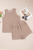 Black Corded Sleeveless Top and Pocketed Shorts Set