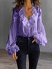 Lace-Panel Puff Sleeve Pleated Ruffle Shirt | Ballet Style by FitiqueFit