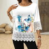 Printed Patchwork Three-Quarter Sleeve Top – Women's Loose Fit Pullover by FitiqueFit