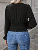 V-Neck Ruched Long Sleeve Blouse by Wild and Free Boutique