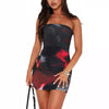Women's Tube Top Printed Pleated Pullover Hip Wrap Short Dress by FitiqueFit