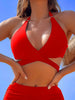 Coastal Curve Halter Bikini Set for Women – V-Neck Crisscross Drawstring Swimsuit with Chic Ring Detail & High-Waisted Boxer Shorts for Summer – Sleek Two-Piece Nylon Swimwear for Women’s Beach & Poolside Style by Stevvex