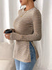 Slit Striped Long Sleeve Casual T-Shirt by Simply Love