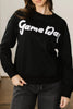 Black Chenille Game Day Graphic Drop Shoulder Sweatshirt by Wild and Free Boutique