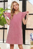 Mineral Washed V-Neck Ruffled Cap Sleeve Dress – Trendy, Comfortable, Playful, Unique Wash For Any Occasion by Stevvex