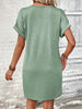 Elegant Button V-Neck Short Sleeve Dress Flattering Casual & Office Wear Simple Dress by Stevvex