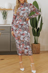 Printed Long Sleeve Midi Slim Dress