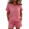 Solid-Color T-Shirt & Shorts Set – Cotton Linen, 10 Colors by FitiqueFit