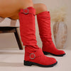 Pleated Flat-Bottom Western Cowboy Boots with Belt Buckle by FitiqueFit