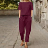 Wide-Leg Pants Two-Piece Set – Solid Color Casual Lounge Suit by FitiqueFit