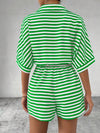 Tie Waist Half Button Striped Romper