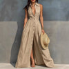 Women's High-Waist Lapel Shirt Maxi Dress – Elegant & Versatile by FitiqueFit