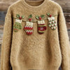 Digital-print Christmas Womens Flannel Crewneck Hoodie by My Store
