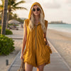 Women's Retro Hooded Zip-Up Sleeveless Cropped Jumpsuit by FitiqueFit