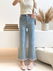 Light Blue Micro-Flare Lace Stretch Jeans for Women by FitiqueFit