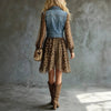 Women's Denim-Look Chiffon Patchwork Long Sleeve Maxi Dress by FitiqueFit