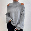 Women's Cold Shoulder Sweater - High Neck Cut Out Pullover Long Sleeve by FitiqueFit