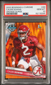 Graded 2023 Topps Bowman U Chrome Caleb Downs #49 Orange Surge #/25 Rookie RC Football Card PSA 10 Gem Mint