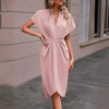 Pleated A-Line Midi Dress – V-Neck Sleeveless Summer Dress by FitiqueFit