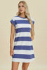 Full Size Striped Round Neck Cap Sleeve Mini Dress For Women – Striped Mini Dress, Full-Size Round Neck Dress, Comfortable Cap Sleeve Dress, Chic Striped Dress, Flattering Mini Dress, Casual Everyday Dress, Versatile Striped Dress by Stevvex