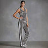 Women's Velvet Wide-Leg Pants & Sleeveless Top Set by FitiqueFit