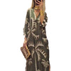 V-neck Floral Print Slit Three-quarter Sleeve Casual Sexy Dress