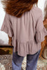 Sepia Rose Slit V Neck Ruffled Loose Blouse by Wild and Free Boutique